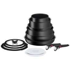 Set de 13 piese Ingenio Unlimited L7639002, înveliș antiaderent 100% sigur, Thermo-Signal™, 2 mânere detașabile, aluminiu, negru L7639002  imagine 27144