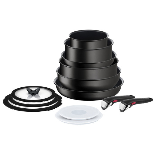 Set de 13 piese Ingenio Unlimited L7639002, înveliș antiaderent 100% sigur, Thermo-Signal™, 2 mânere detașabile, aluminiu, negru -  Tefal L7639002  imagine