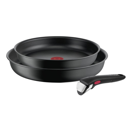 Set de 3 piese Tefal Ingenio Ultimate L7649343, tigaie 22/26 cm, maner detasabil, invelis antiaderent Titanium, indicator Thermo-Signal™, baza Thermo-Fusion™+, inductie, negru -  Tefal L7649343 imagine