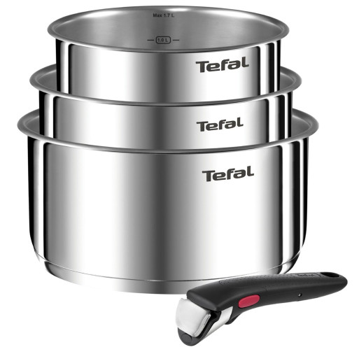 Set 4 piese Tefal Ingenio Emotion L8964S55, oale de 16 / 18 / 20 cm, maner detasabil rezistent, inductie, argintiu -  Tefal L8964S55 imagine