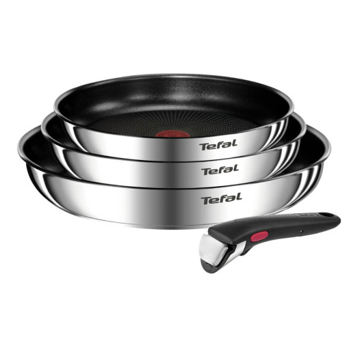 Set 4 piese Tefal Ingenio Emotion L897S455, tigaie de 22/24/28 cm, mâner detașabil, înveliș antiaderent, Thermo-Signal, inducție, argintiu -  Tefal L897S455 imagine
