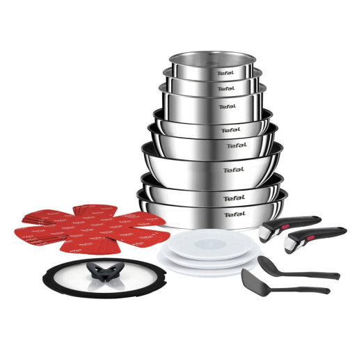 Set 20 piese Tefal Ingenio Emotion L897SJ04, oala 16 / 18 / 20 cm, cratita 24 cm, tigaie 22 / 26 / 28 cm, wok 26 cm, 2 manere detașabile, 2 spatule, 3 capace ermetice 16 / 18 / 20 cm, capac sticla 24 -  Tefal L897SJ04 imagine