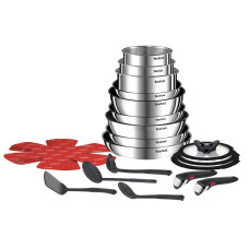 Set 22 piese Tefal Ingenio Emotion L897SM74, cratițe 16/18/20 cm, tigăi 22/24/26/28 cm, tigaie saute 24 cm, wok 26 cm, capace 16/18/20 cm, 2 mânere, 4 spatule, 4 protecții tigăi, argintiu L897SM74 imagine 27298