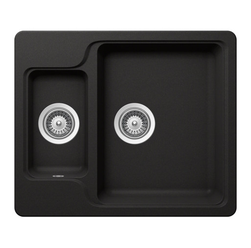 Chiuvetă bucătărie Schock Manhattan N-150 Cristalite Nero 610 x 510 mm, granit, reversibilă, montare pe blat, negru MANN150NERO MANN150NERO imagine