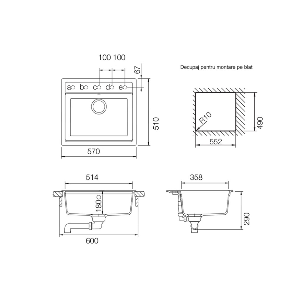 MONN100POLASA Chiuveta bucatarie Schock Mono N-100 Cristadur Polaris 570 x 510 mm cu sifon automat, granit, montare pe blat, alb polar -  SCHOCK MONN100POLASA  imagine 1