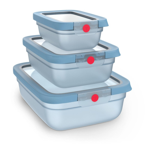 Set de 5 caserole Tefal ONEClick N1230210, 0.5 / 1.2 / 2.3 L, plastic, închidere 100% etanşă, albastru -  Tefal N1230210 imagine