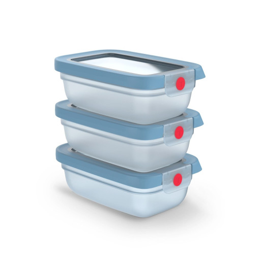 Set de 3 caserole Tefal ONEClick N1230510, 0.3 L, plastic, închidere 100% etanşă, albastru -  Tefal N1230510 imagine