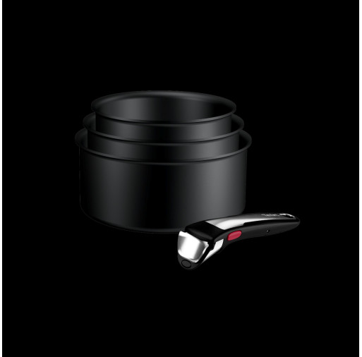 Set 4 piese Tefal Ingenio Excellence+ P0079002, cratita de 16/18/20 cm, maner detasabil, tehnologie FUSIONCORE, Thermo-Signal™, invelis antiaderent, aluminiu. inductie, negru -  Tefal P0079002  imagine