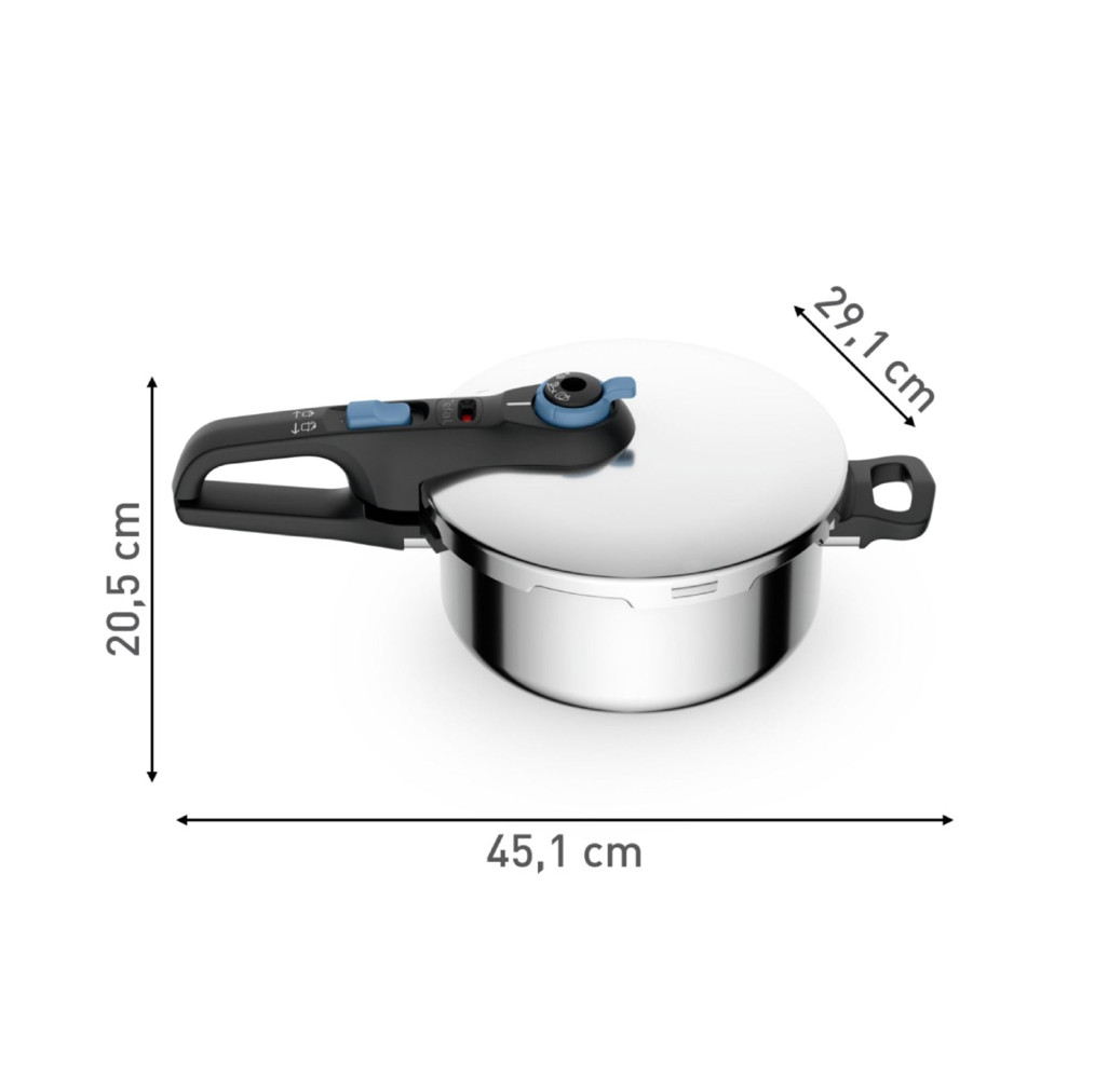 Oala sub presiune Tefal Secure Trendy P2580402, 4 L, sistem siguranta in 5 puncte, 2 programe de gatire, compatibil cu inductia, argintiu -  Tefal P2580402 imagine 1