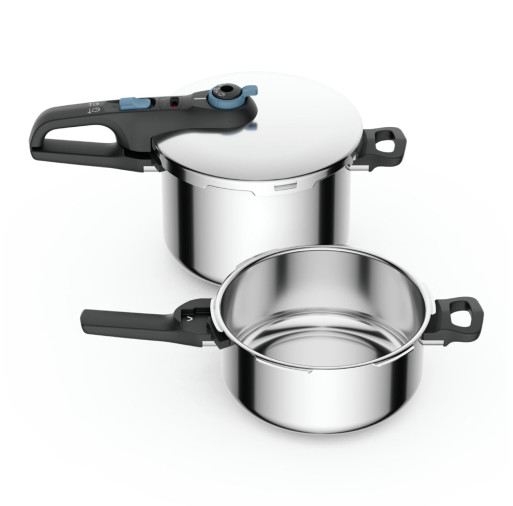 Set de 2 oale sub presiune Tefal Secure Trendy P2584301, 4 / 6 L, sistem siguranta in 5 puncte, 2 programe de gatire, compatibil cu inductia, argintiu -  Tefal P2584301 imagine