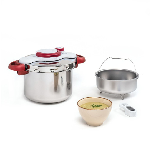 Oală sub presiune Tefal ClipsoMinut Perfect P4620733, 6 L, compatibil cu inducția, inox, indicator de presiune, 5 puncte de securitate, argintiu -  Tefal P4620733 imagine