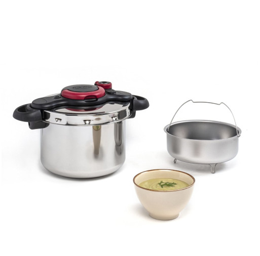 Oală sub presiune Tefal ClipsoMinut'® Easy P4624966, compatibil cu inducția, inox, indicator de presiune, 5 puncte de securitate, argintiu -  Tefal P4624966 imagine