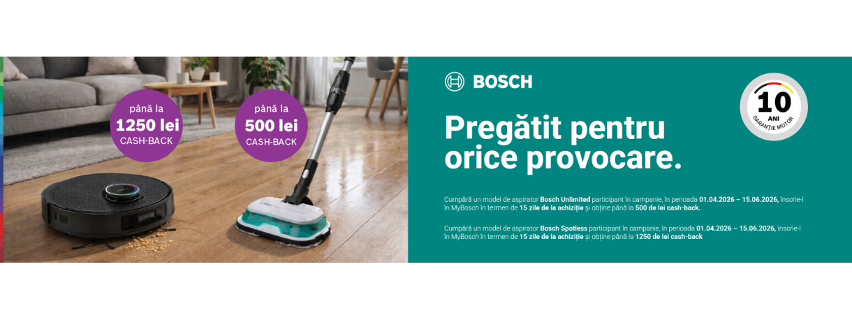 Cashback până la 1250 Lei la aspiratoarele Bosch