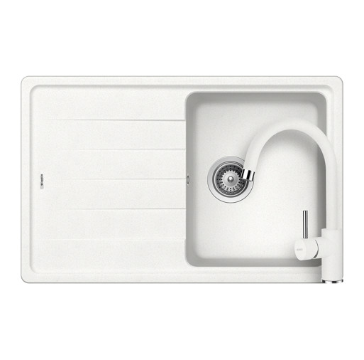 SETED100SPALPI Set chiuveta bucatarie Schock Element D-100S 780 x 500 mm si baterie bucatarie Schock Plutos Cristalite Alpina, alb -  Schock SETED100SPALPI imagine