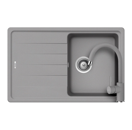 SETED100SPCROM Set chiuveta bucatarie Schock Element D-100S 780 x 500 mm si baterie bucatarie Schock Plutos Cristalite Croma, gri -  Schock SETED100SPCROM imagine