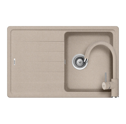SETED100SPSABB Set chiuveta bucatarie Schock Element D-100S 780 x 500 mm si baterie bucatarie Schock Plutos Cristalite Sabbia, nisip -  Schock SETED100SPSABB imagine