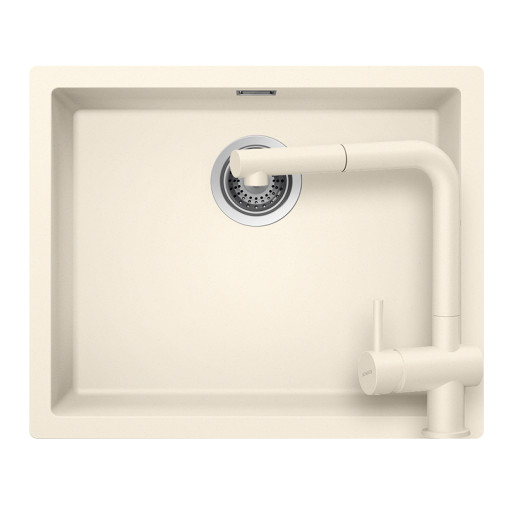 SETKN100LEEXMAGN Set chiuveta bucatarie Schock Kaia N-100L 556 x 456 mm si baterie bucatarie Schock Epos Cristadur Magnolia cu cap extractibil, alb cremos -  Schock SETKN100LEEXMAGN imagine
