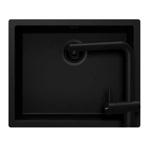 SETKN100LEEXPURO Set chiuveta bucatarie Schock Kaia N-100L 556 x 456 mm cu parti vizibile si baterie bucatarie Schock Epos Cristadur Puro cu cap extractibil, negru intens -  Schock SETKN100LEEXPURO imagine