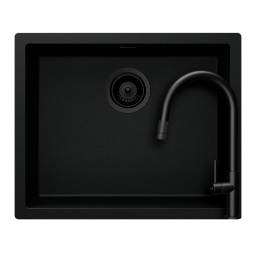 SETKN100LPUTENEG Set chiuveta bucatarie Schock Kaia N-100L 556 x 456 mm Cristadur Puro, negru intens cu parti vizibile si baterie bucatarie Schock Talia cu cap extractibil, negru -  Schock SETKN100LPUTENEG imagine