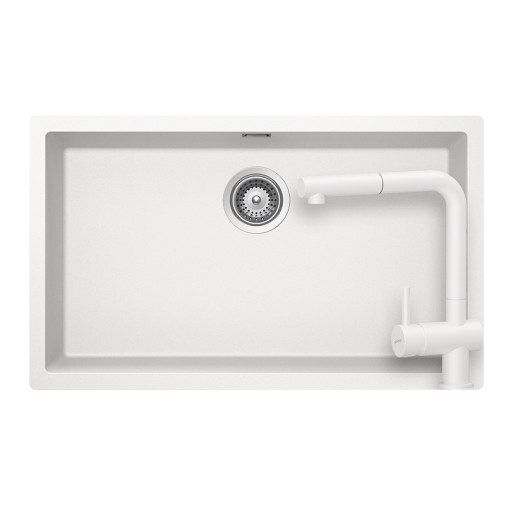 SETKN100XLEEXPOLA Set chiuveta bucatarie Schock Kaia N-100XL 756 x 456 mm si baterie bucatarie Schock Epos Cristadur Polaris cu cap extractibil, alb polar -  Schock SETKN100XLEEXPOLA imagine