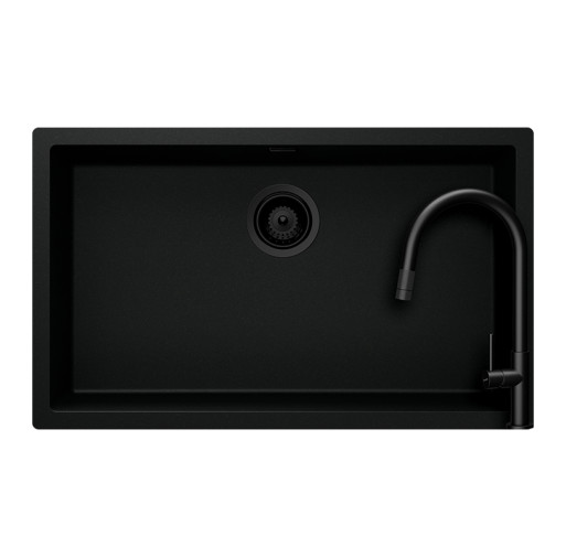 SETKN100XLPUTENEG Set chiuveta bucatarie Schock Kaia N-100XL 756 x 456 mm Cristadur Puro, negru intens cu parti vizibile si baterie bucatarie Schock Talia cu cap extractibil, negru -  Schock SETKN100XLPUTENEG imagine