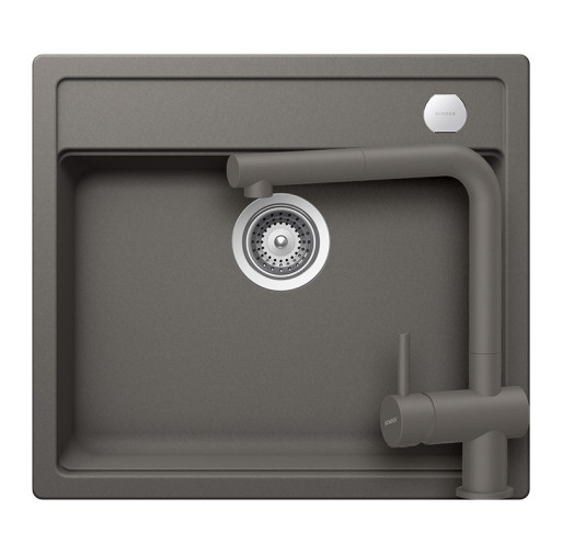 SETMN100EEXSILV Set chiuveta bucatarie Schock Mono N-100 570 x 510 mm si baterie bucatarie Schock Epos Cristadur Silverstone cu cap extractibil, gri inchis -  Schock SETMN100EEXSILV imagine