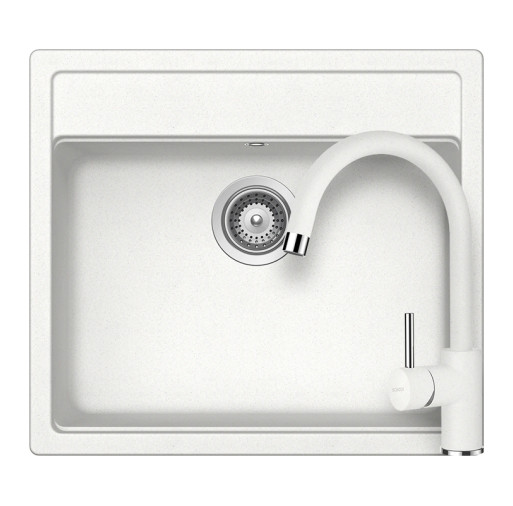 SETNN100PALPI Set chiuveta bucatarie Schock Nemo N-100 570 x 510 mm si baterie bucatarie Schock Plutos Cristalite Alpina, alb -  Schock SETNN100PALPI imagine