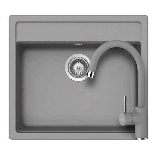 SETNN100PCROM Set chiuveta bucatarie Schock Nemo N-100 570 x 510 mm si baterie bucatarie Schock Plutos Cristalite Croma, gri -  Schock SETNN100PCROM imagine