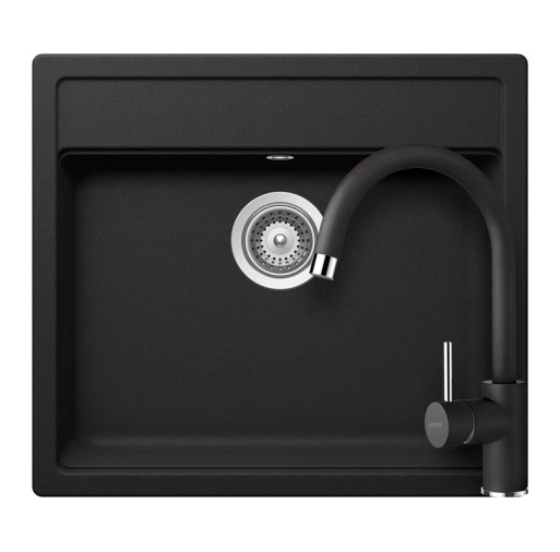 SETNN100PNERO Chiuveta bucatarie Schock Nemo N-100 Cristalite Nero 570 x 510 mm, granit, montare pe blat, negru+Baterie bucatarie Schock Plutos Cristalite Nero, aspect granit, cartus ceramic, negru -  Schock SETNN100PNERO imagine