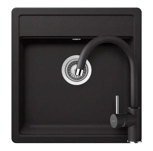 SETNN100SPNERO Set chiuveta bucatarie Schock Nemo N-100S 490 x 510 mm si baterie bucatarie Schock Plutos Cristalite Nero, negru -  Schock SETNN100SPNERO imagine