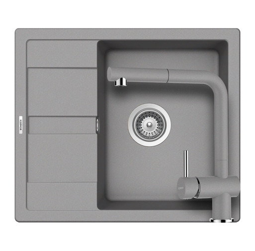 SETRD100EEXCROM Set chiuveta bucatarie Schock Ronda D-100 580 x 500 mm si baterie bucatarie Schock Epos Cristalite Croma cu cap extractibil, gri -  Schock SETRD100EEXCROM imagine