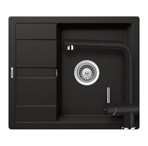 SETRD100EEXNERO Set chiuveta bucatarie Schock Ronda D-100 580 x 500 mm si baterie bucatarie Schock Epos Cristalite Nero cu cap extractibil, negru -  Schock SETRD100EEXNERO imagine