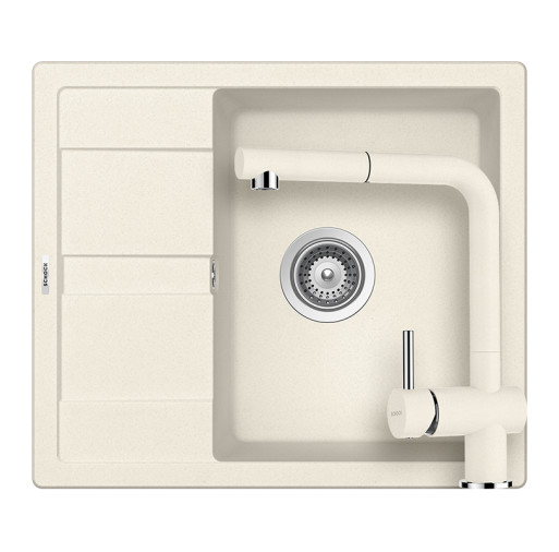 SETRD100EEXVANI Set chiuveta bucatarie Schock Ronda D-100 580 x 500 mm si baterie bucatarie Schock Epos Cristalite Vanilla cu cap extractibil, bej deschis -  Schock SETRD100EEXVANI imagine