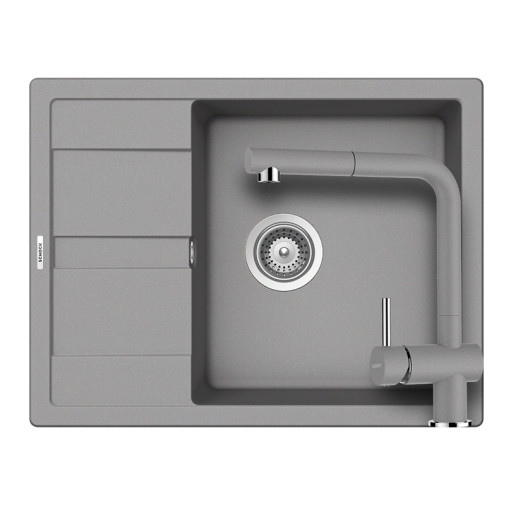 SETRD100LEEXCROM Set chiuveta bucatarie Schock Ronda D-100L 650 x 500 mm si baterie bucatarie Schock Epos Cristalite Croma cu cap extractibil, gri -  Schock SETRD100LEEXCROM imagine