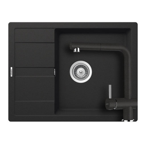 SETRD100LEEXNERO Set chiuveta bucatarie Schock Ronda D-100L 650 x 500 mm si baterie bucatarie Schock Epos Cristalite Nero cu cap extractibil, negru -  Schock SETRD100LEEXNERO imagine