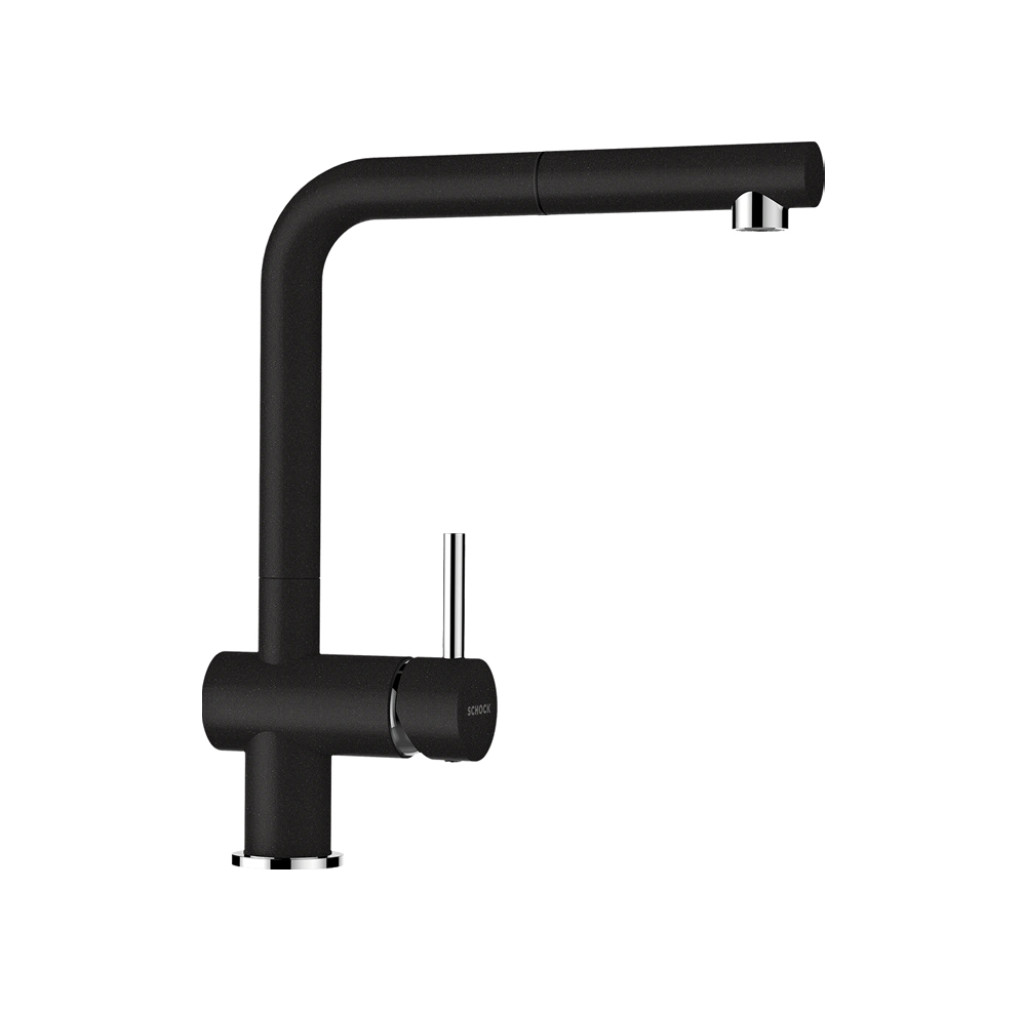 SETRD100LEEXNERO Set chiuveta bucatarie Schock Ronda D-100L 650 x 500 mm si baterie bucatarie Schock Epos Cristalite Nero cu cap extractibil, negru -  Schock SETRD100LEEXNERO imagine 1
