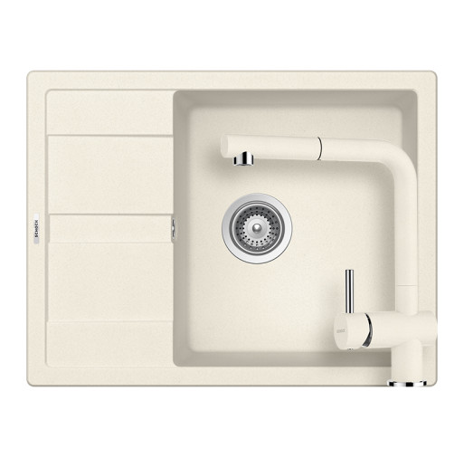 SETRD100LEEXVANI Set chiuveta bucatarie Schock Ronda D-100L 650 x 500 mm si baterie bucatarie Schock Epos Cristalite Vanilla cu cap extractibil, bej deschis -  Schock SETRD100LEEXVANI imagine