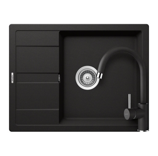 SETRD100LPNERO Chiuveta Granit Schock Ronda D-100L Nero Cristalite + Baterie Granit Schock Plutos Nero Cristalite -  Schock SETRD100LPNERO imagine