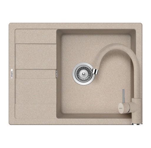 SETRD100LPSABB Set chiuveta bucatarie Schock Ronda D-100L 650 x 500 mm si baterie bucatarie Schock Plutos Cristalite Sabbia, nisip -  Schock SETRD100LPSABB imagine