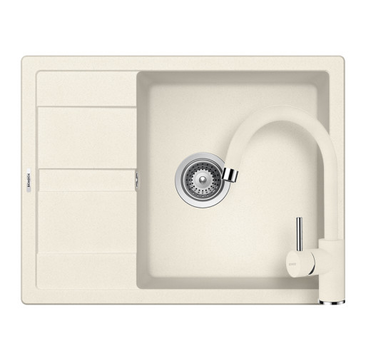 SETRD100LPVANI Set chiuveta bucatarie Schock Ronda D-100L 650 x 500 mm si baterie bucatarie Schock Plutos Cristalite Vanilla, bej deschis -  Schock SETRD100LPVANI imagine