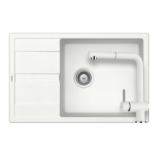 SETRD100XLEEXALPI Set chiuveta bucatarie Schock Ronda D-100XL 780 x 500 mm si baterie bucatarie Schock Epos Cristalite Alpina cu cap extractibil, alb -  Schock SETRD100XLEEXALPI imagine