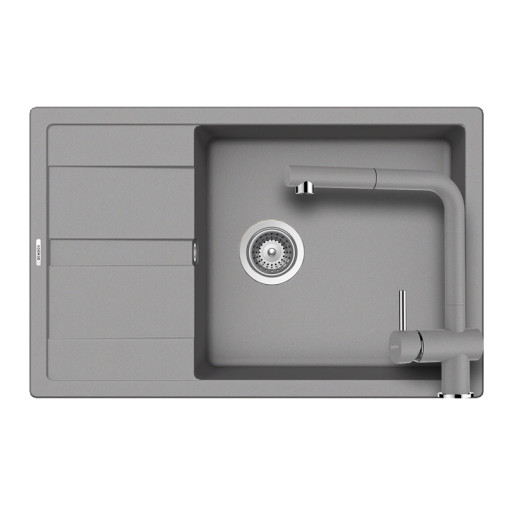 SETRD100XLEEXCROM Set chiuveta bucatarie Schock Ronda D-100XL 780 x 500 mm si baterie bucatarie Schock Epos Cristalite Croma cu cap extractibil, gri -  Schock SETRD100XLEEXCROM imagine