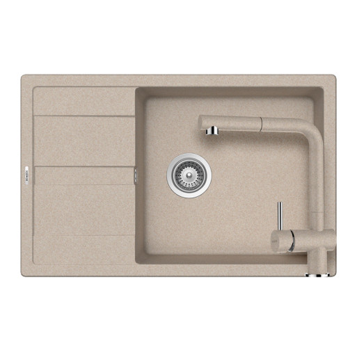 SETRD100XLEEXSABB Set chiuveta bucatarie Schock Ronda D-100XL 780 x 500 mm si baterie bucatarie Schock Epos Cristalite Sabbia cu cap extractibil, nisip -  Schock SETRD100XLEEXSABB imagine