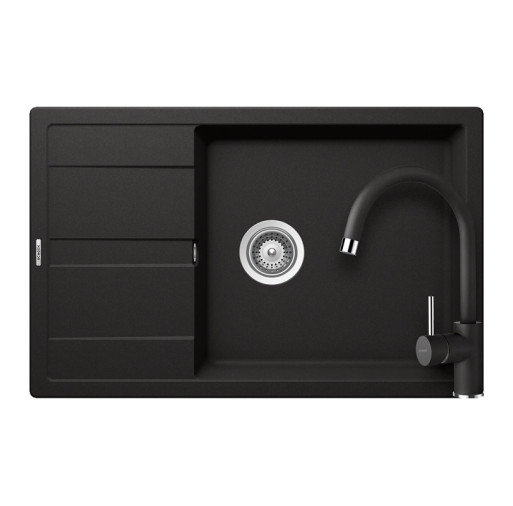 SETRD100XLPNERO Chiuveta bucatarie Schock Ronda D-100XL Cristalite Nero 780 x 500 mm, granit, reversibila, montare pe blat, negru + Baterie bucatarie Schock Plutos Cristalite Nero, aspect granit, cart -  Schock SETRD100XLPNERO imagine