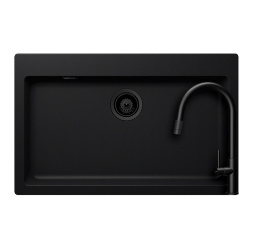 SETSN100XLPUTENEG Set chiuveta bucatarie Schock Signus N-100XL 790 x 500 mm Cristadur Puro, negru intens cu parti vizibile si baterie bucatarie Schock Talia cu cap extractibil negru -  Schock SETSN100XLPUTENEG imagine