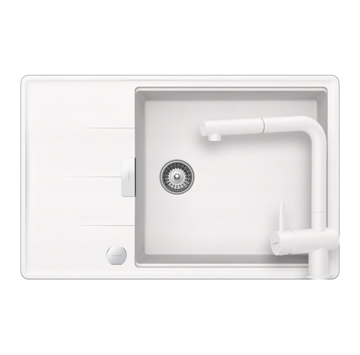 SETTD100LSEEXPOLA Set chiuveta bucatarie Schock Tia D-100LS 780 x 500 mm si baterie bucatarie Schock Epos Cristadur Polaris cu cap extractibil, alb polar -  Schock SETTD100LSEEXPOLA imagine