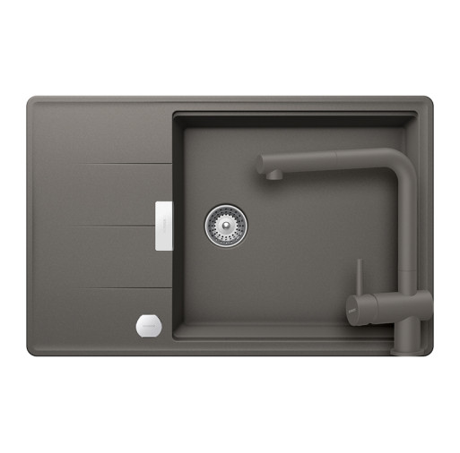 SETTD100LSEEXSILV Set chiuveta bucatarie Schock Tia D-100LS 780 x 500 mm si baterie bucatarie Schock Epos Cristadur Silverstone cu cap extractibil, gri inchis -  Schock SETTD100LSEEXSILV imagine