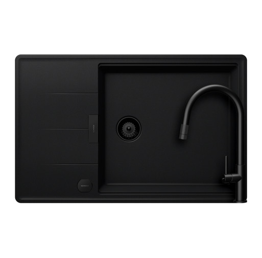 SETTD100LSPUTENEG Set chiuveta bucatarie Schock Tia D-100LS 780 x 500 mm Cristadur Puro, negru intens cu parti vizibile si baterie bucatarie Schock Talia cu cap extractibil negru -  Schock SETTD100LSPUTENEG imagine