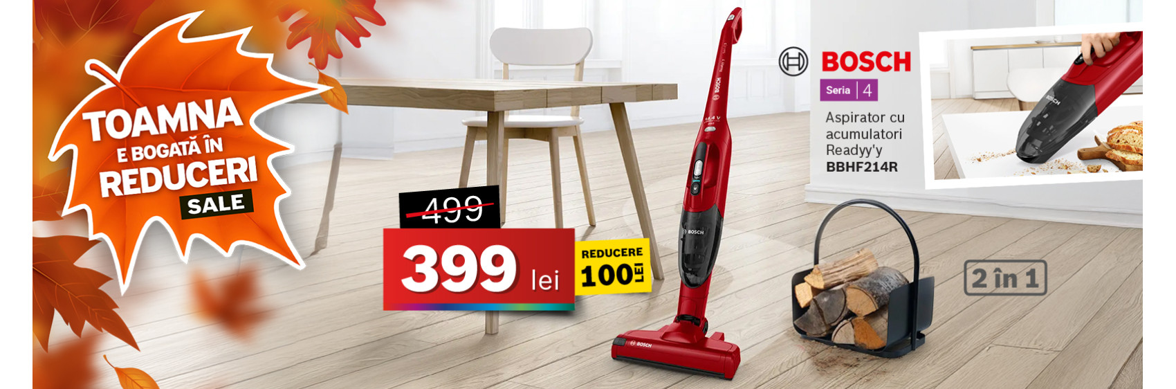 Aspirator vertical Bosch BBHF214R cu acumulatori