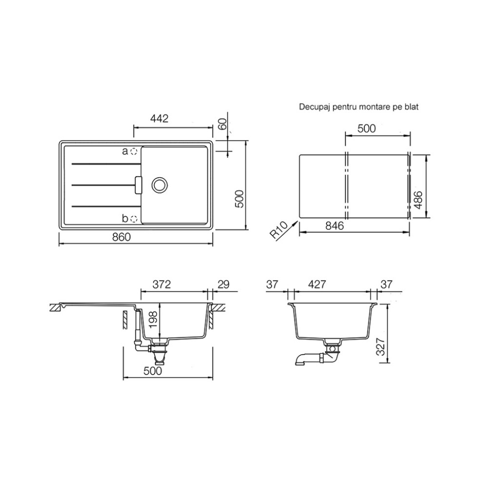 TIAD100MAGMSA Chiuveta bucatarie Schock Tia D-100 Cristadur Magma 860 x 500 mm cu sifon automat, compozit granit, reversibila, montare pe blat, negru metalizat -  SCHOCK TIAD100MAGMSA imagine 1